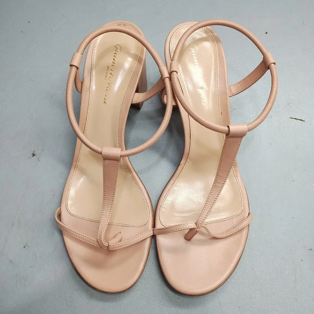 Gianvito Rossi Milano T-Strap Sandals Womens Size 9.5 Pink Comfort Block Heel